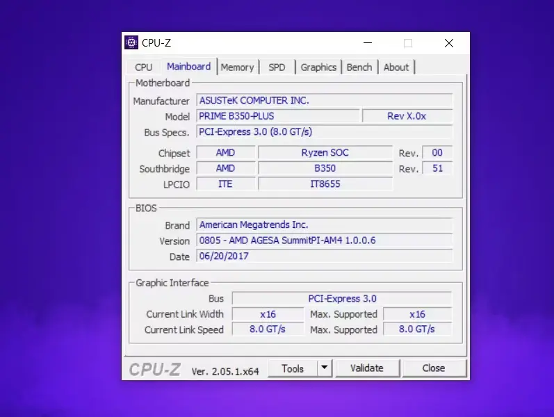 cpu-z-app-motherboard-information