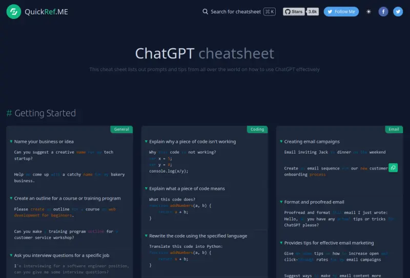 QuickRef ChatGPT Cheat Sheets