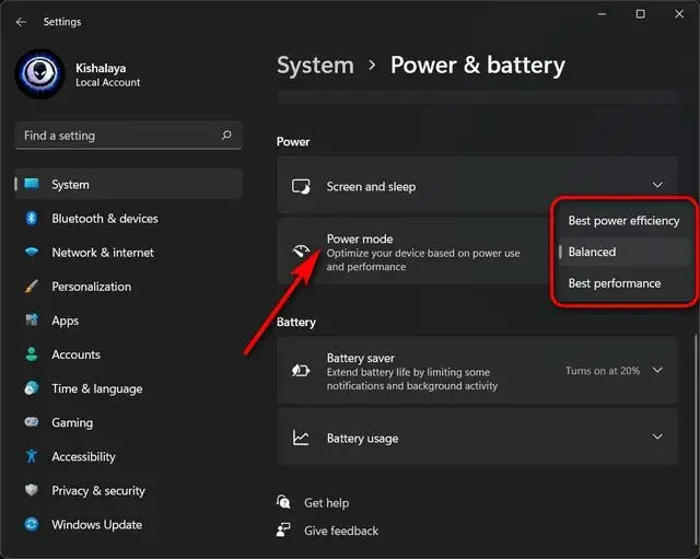 power options in windows 11