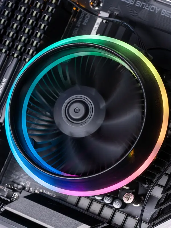 A photo showing the spinning fan of a CPU