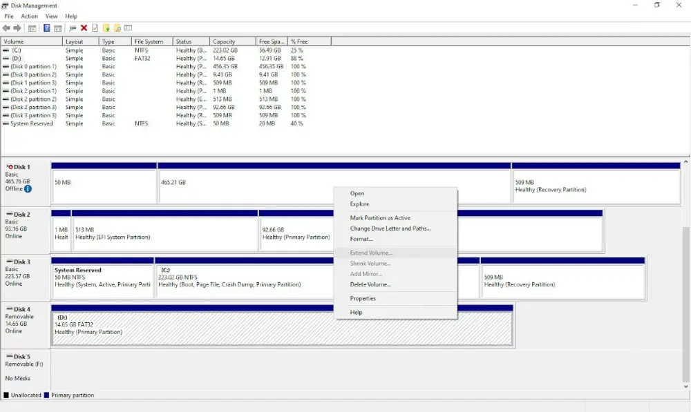 Disk Management application on Windows