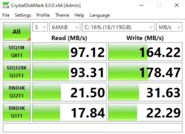 Regular hard disks read/write around 100 Mbps