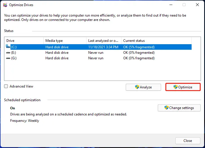 Windows 11 Optimize Drives