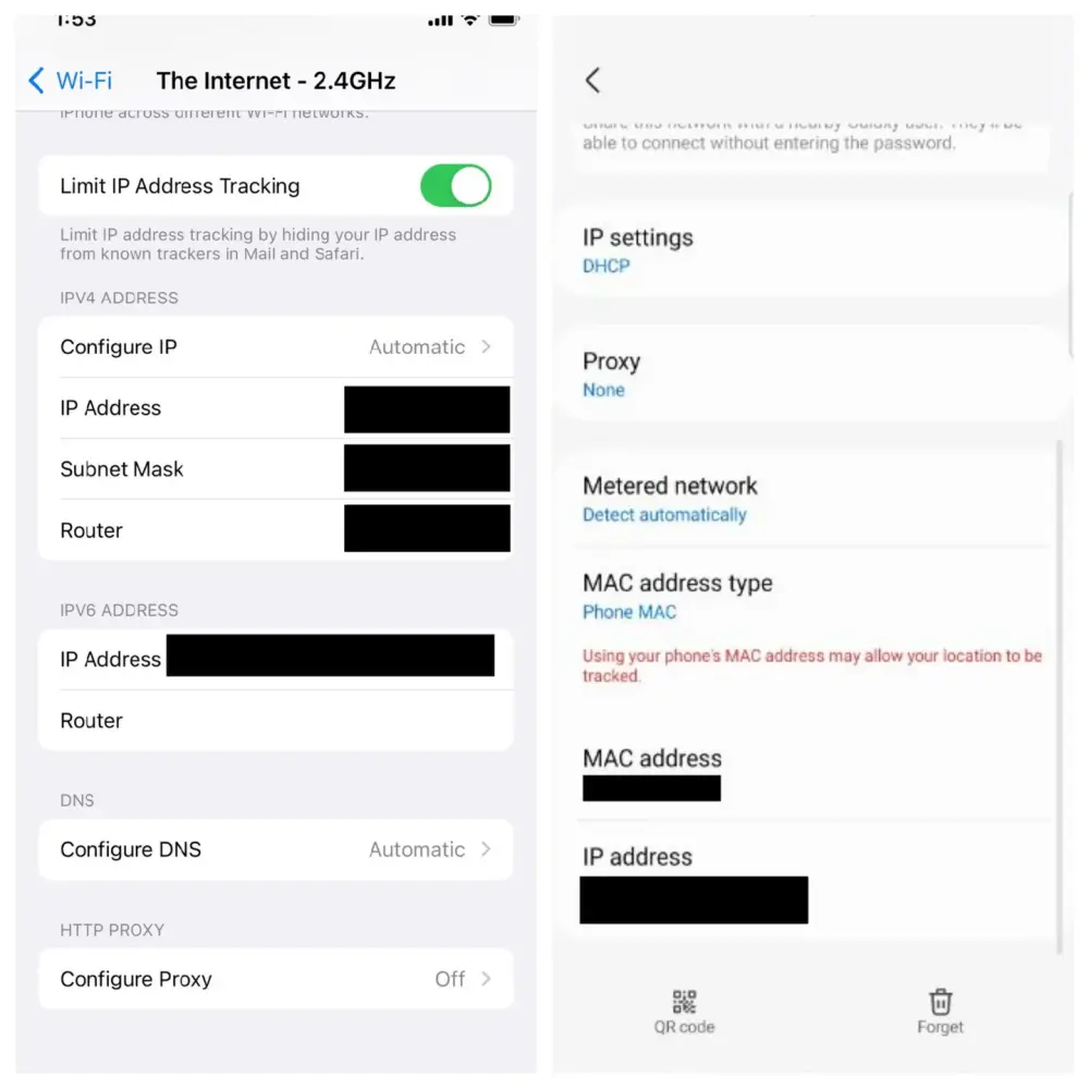 IP address on an iPhone and Android