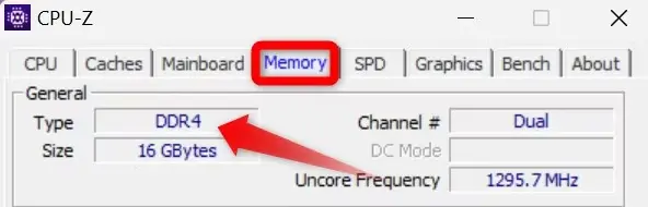 checking the memory type using the cpu-z software