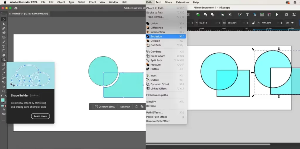 Inkscape vs Illustrator Shape Builder