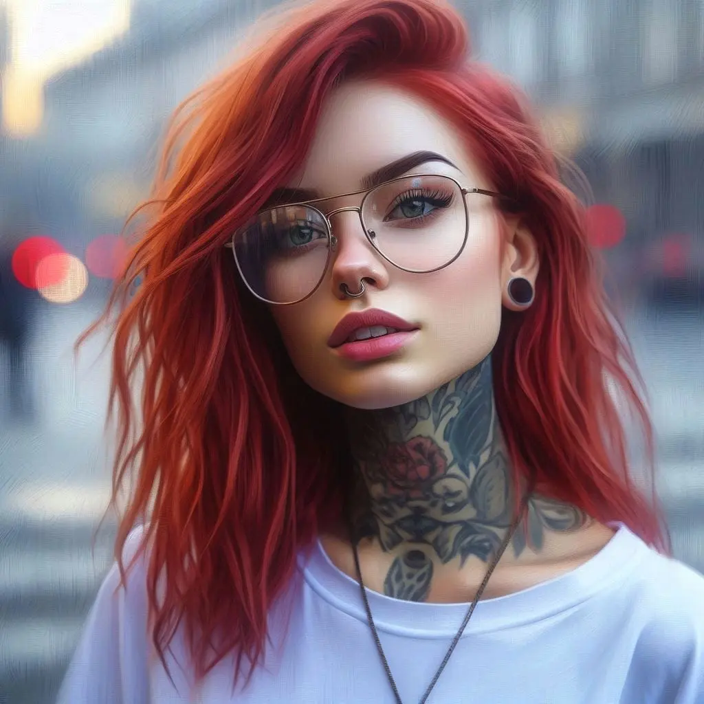 A-young-woman-with-red-hair-glasses-and-tattoos-on-her-neck