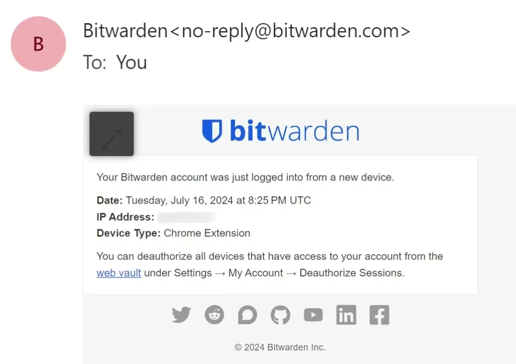 Bitwarden Ειδοποίηση προσπάθειας σύνδεσης