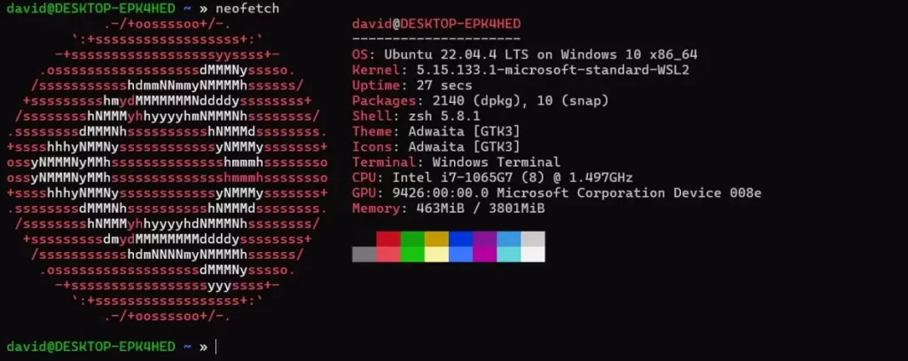 Neofetch στο Ubuntu WSL