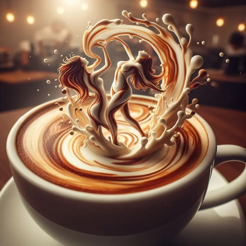 a coffee mug holding a latte with latte art