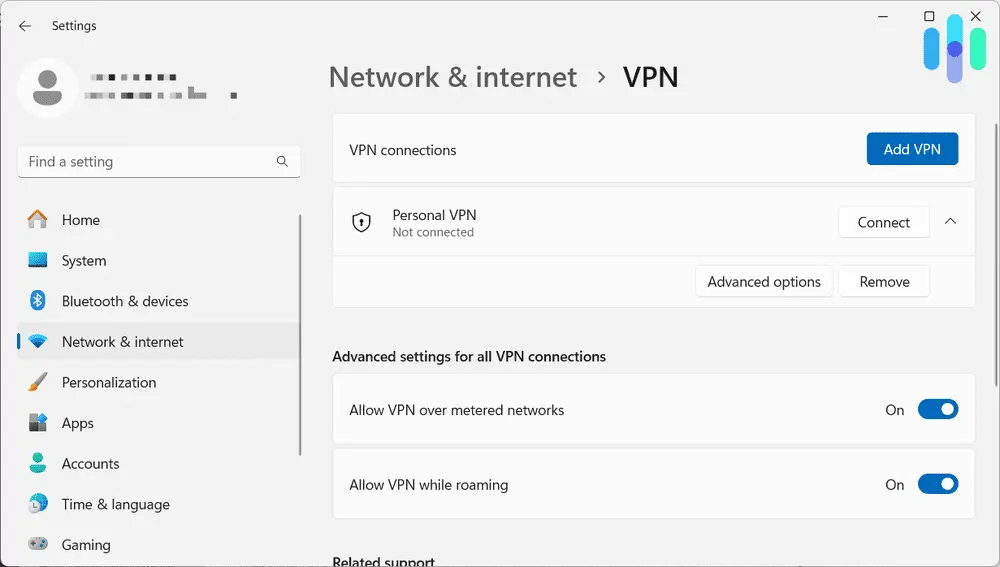 Ρυθμίσεις VPN των Windows