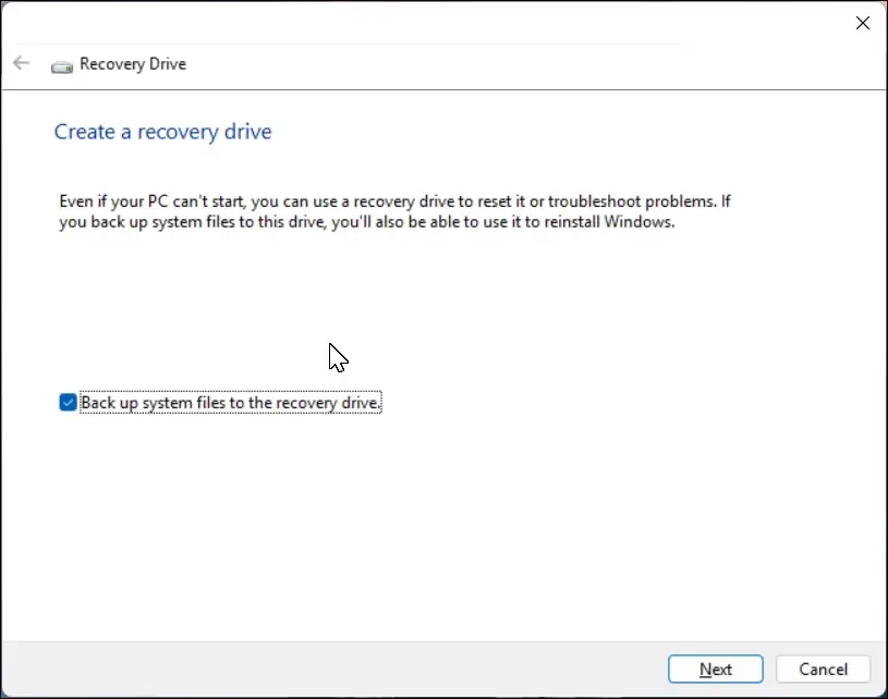 Create a recovery drive