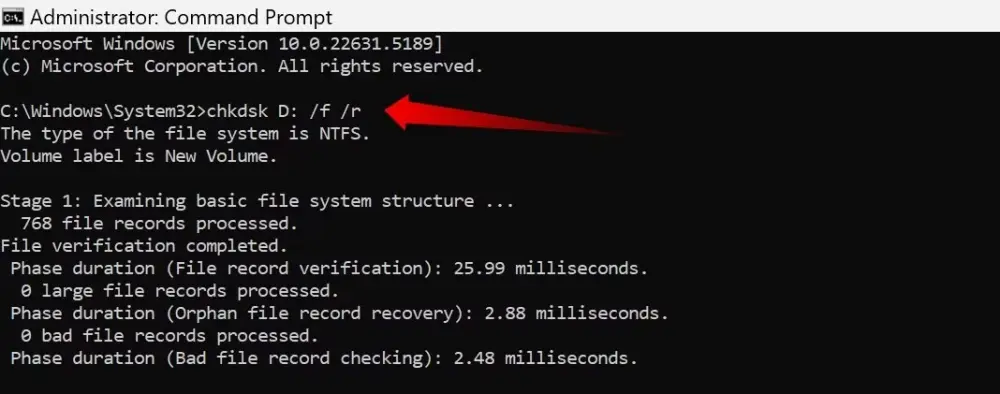 Εκτέλεση της εντολής Check Disk στην Command Prompt στα Windows