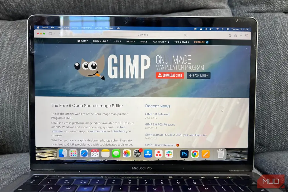 Αρχική σελίδα του GIMP με δήλωση ανοικτού κώδικα