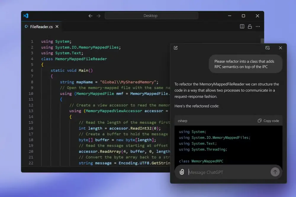 Εκτέλεση της εφαρμογής ChatGPT στα Windows παράλληλα με το Visual Studio Code