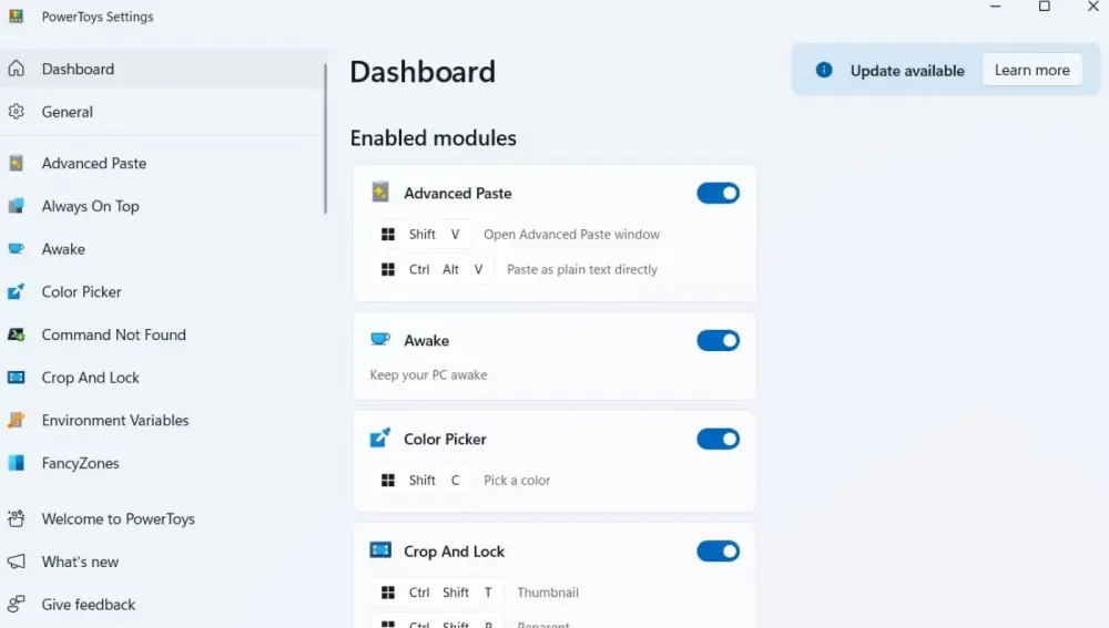 Ρυθμίσεις PowerToys στα Windows