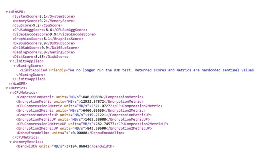 Βαθμολογία του δείκτη εμπειρίας των Windows (WEI)