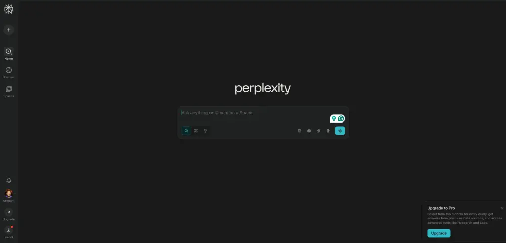 Διεπαφή χρήστη Perplexity σε προγράμματα περιήγησης ιστού